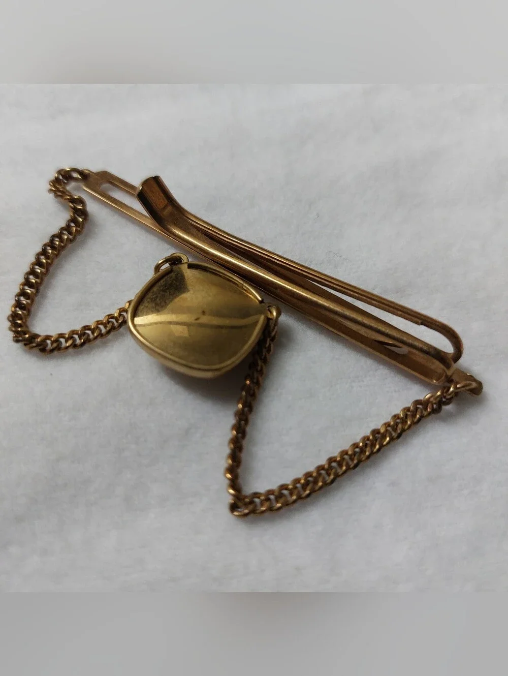 ​Vintage Estate Kreisler Tiger’s Eye Gold Tone Tie Chain Clasp Mid Century